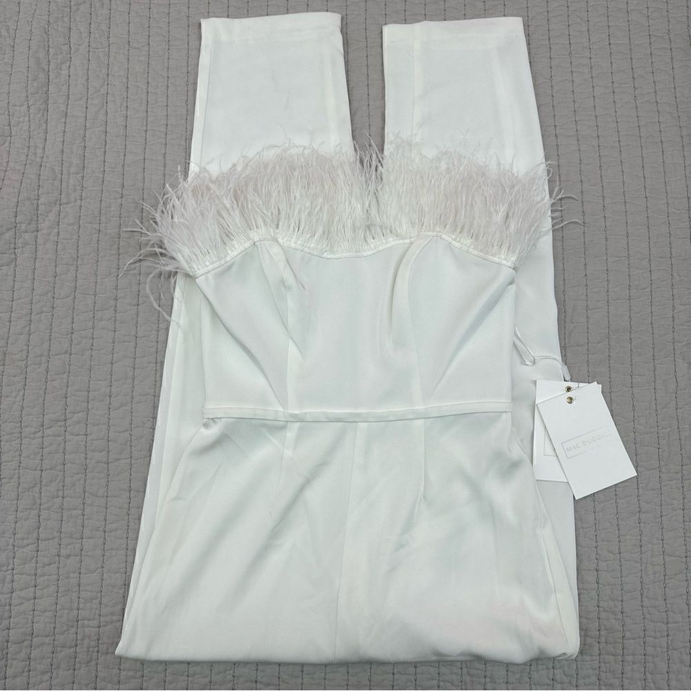 Mac Duggal Strapless Jumpsuit With Feather Trim Size 6 NWT Retail $398 - Picture 4 of 16